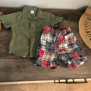 6-12 Month Short-Sleeve Shirt & Khaki Shorts Set for Baby